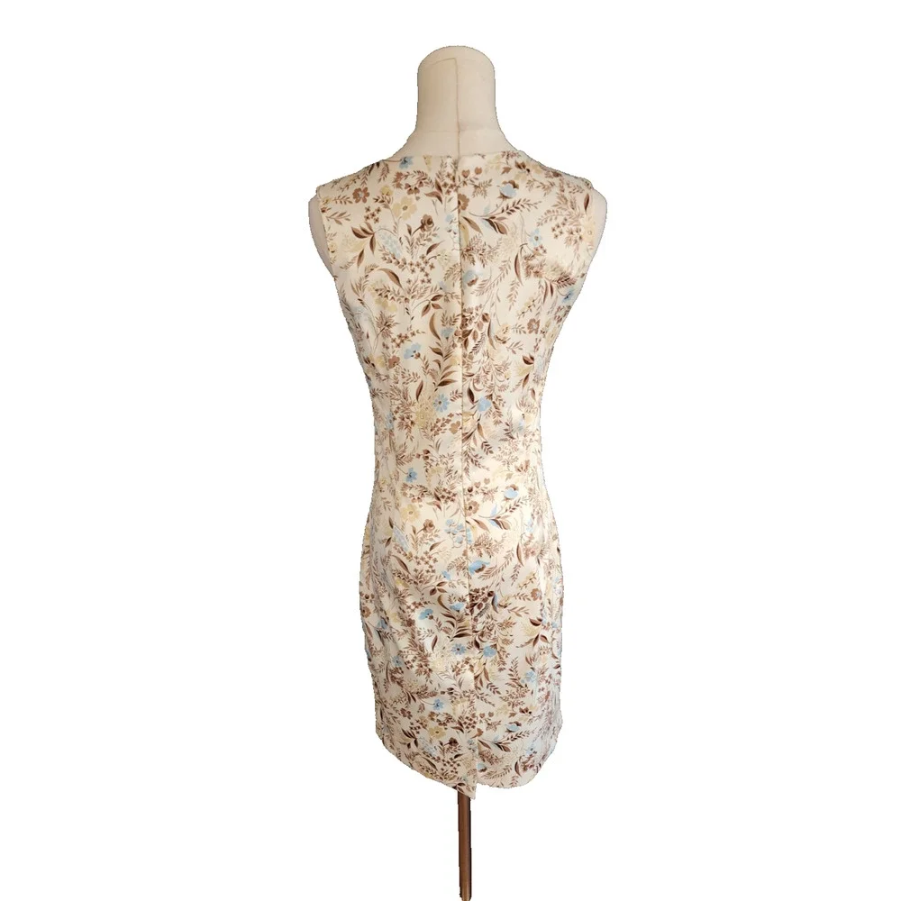 Vtg 90s Esprit Blue/Brown Silky Floral Dress Sz 3/4 Whimsigoth Fairy Grunge Y2k